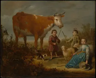 Children and a Cow, by Aelbert Cuyp, oil, 1650