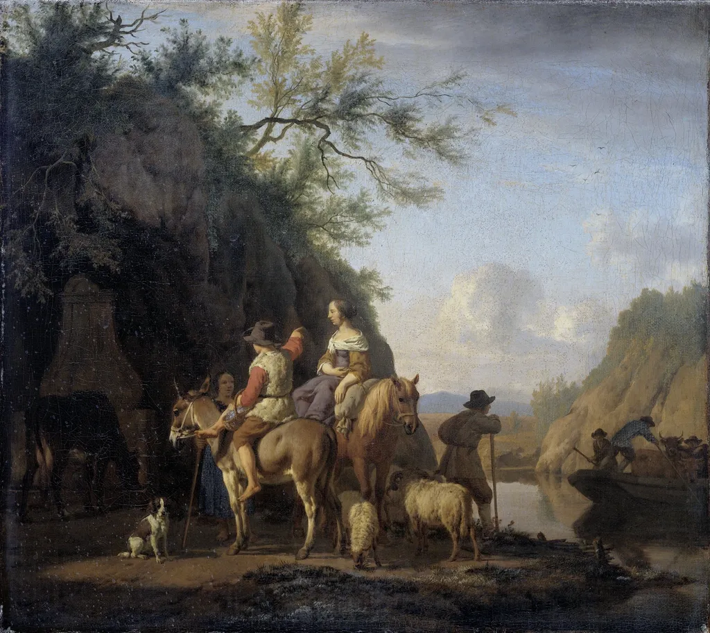 The cattle ferry, by Adriaen van de Velde, oil, 1666