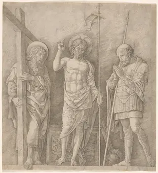 The Risen Christ Between Saints Andrew and Longinus, by Andrea Mantegna, 1474