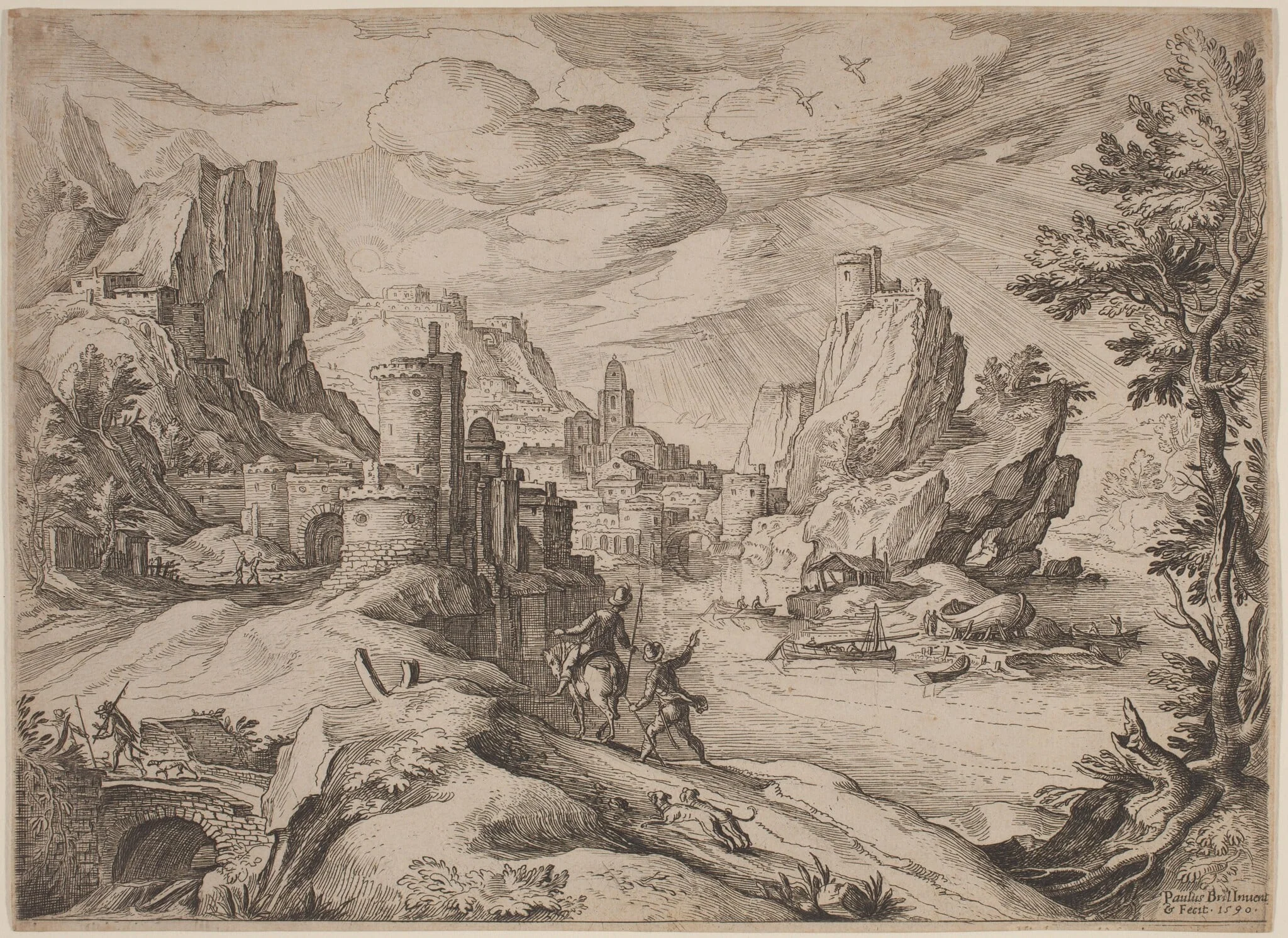 River Landscape with Travelers, detail