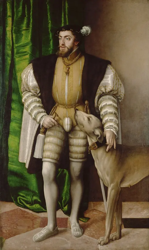 Portrait of Charles V with a Dog, by Jakob Seisenegger, oil, 1532
