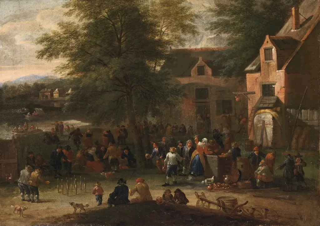 The Game of Bowls, by Mathys Schoevaerdts, oil, 1694