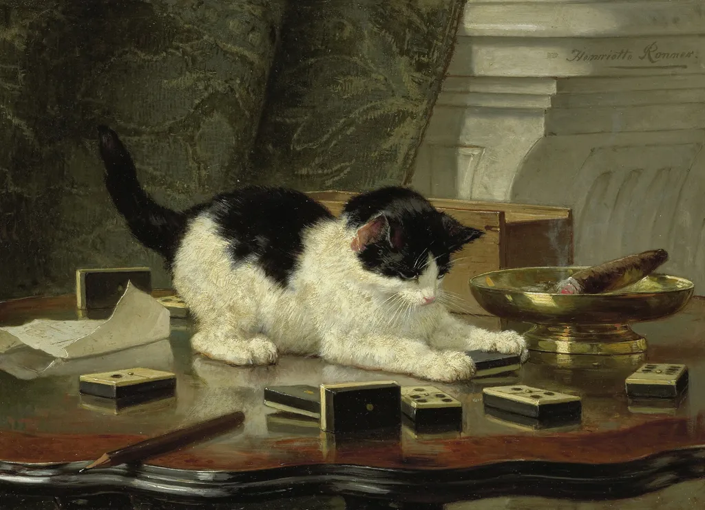 The cat at play, by Henriëtte Ronner-Knip, oil, 1869