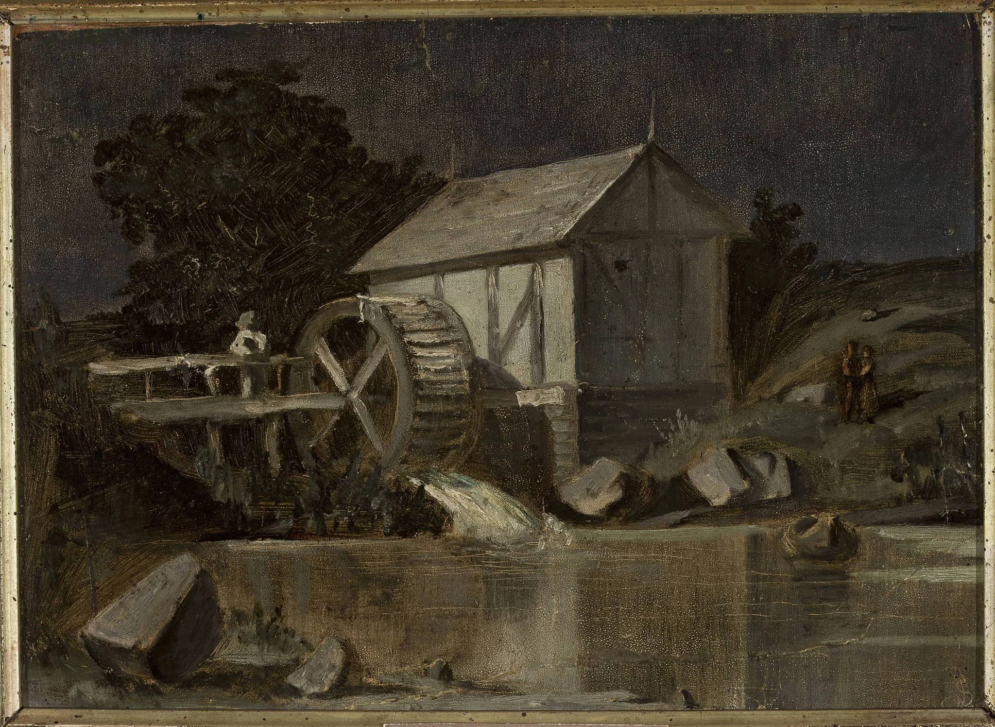 Mill at the river on a moonlit night, detail