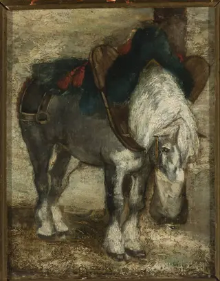 Percheron harnessed, by Piotr Michałowski, oil, 1837