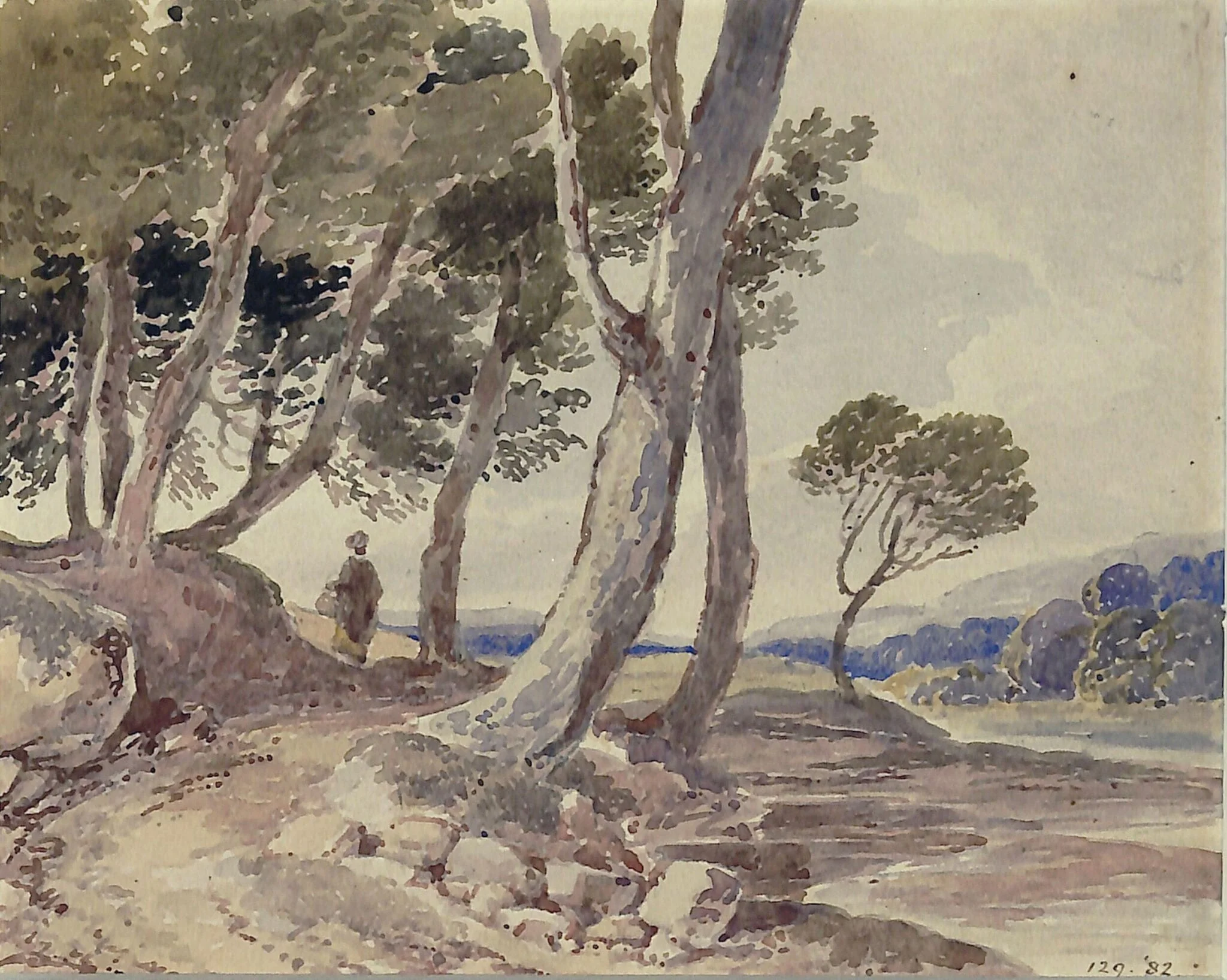 Landscape with trees and water, detail