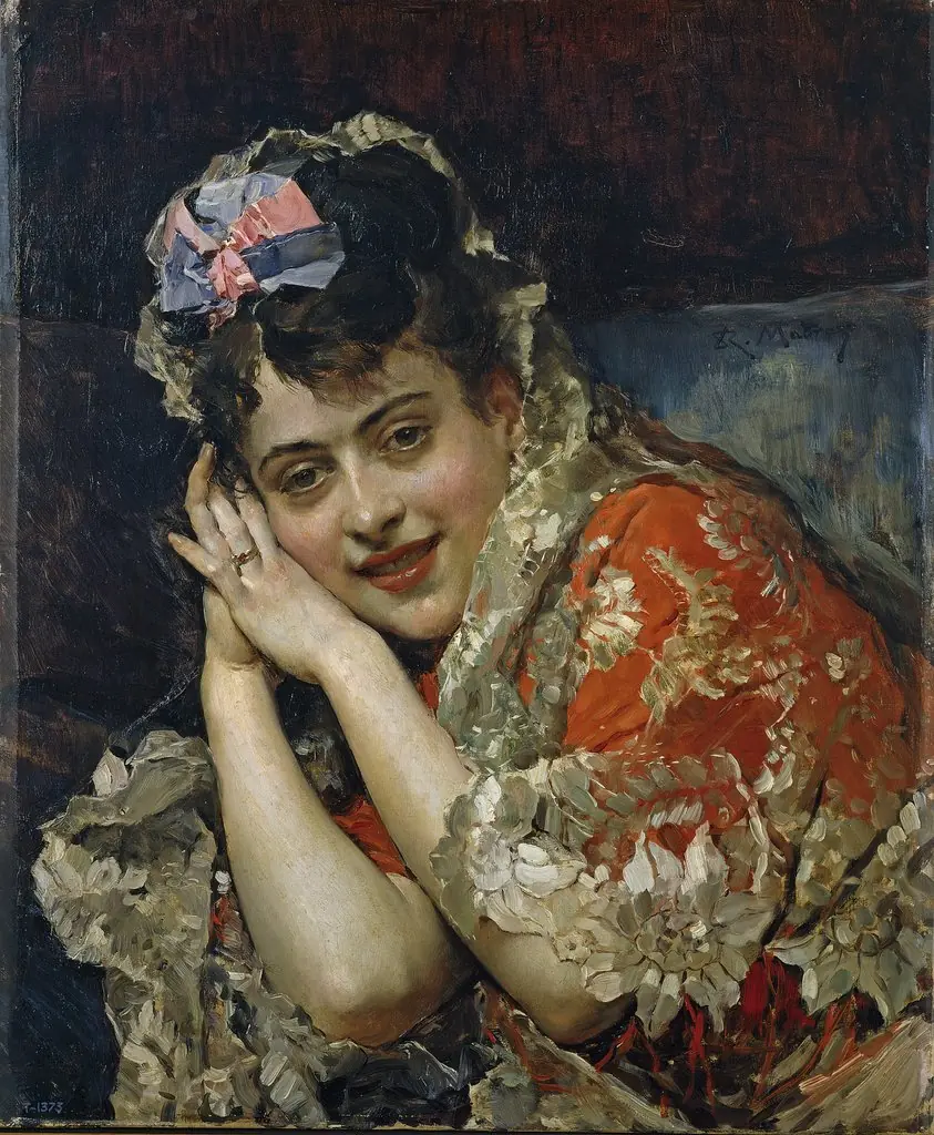 Aline Masson, with a White Mantilla, by Raimundo de Madrazo y Garreta, oil, 1875