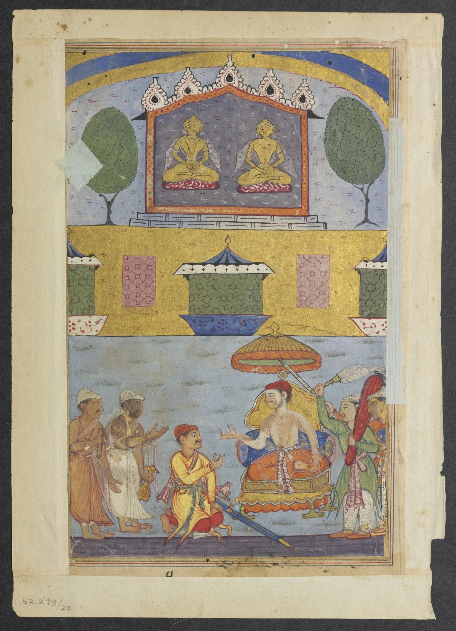 The goldsmith and the carpenter inform the king of a dream in which the golden images plan to desert the city for lack of worshippers, from a Tuti-nama (Tales of a Parrot): Third Night, detail