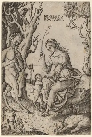 Satyr Family, by Benedetto Montagna, ink, 1516