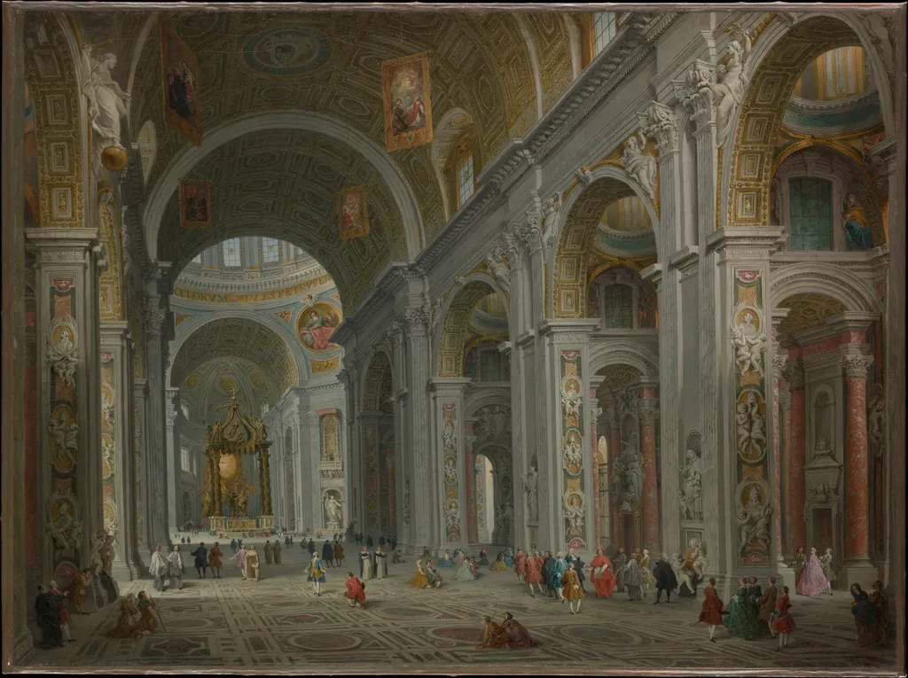 Interior of Saint Peter's, Rome, by Giovanni Paolo Panini, oil, 1754