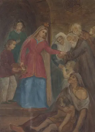 King Jadwiga Distributung Bread to the Poor, by Maksymilian Cercha, unspecified, 1853
