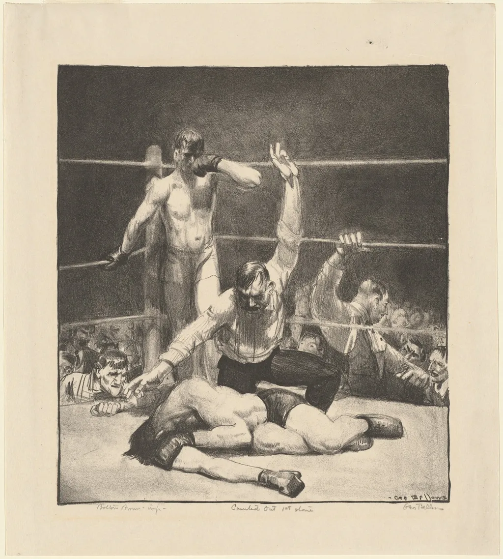 Counted Out, first stone, by George Bellows, ink, 1921