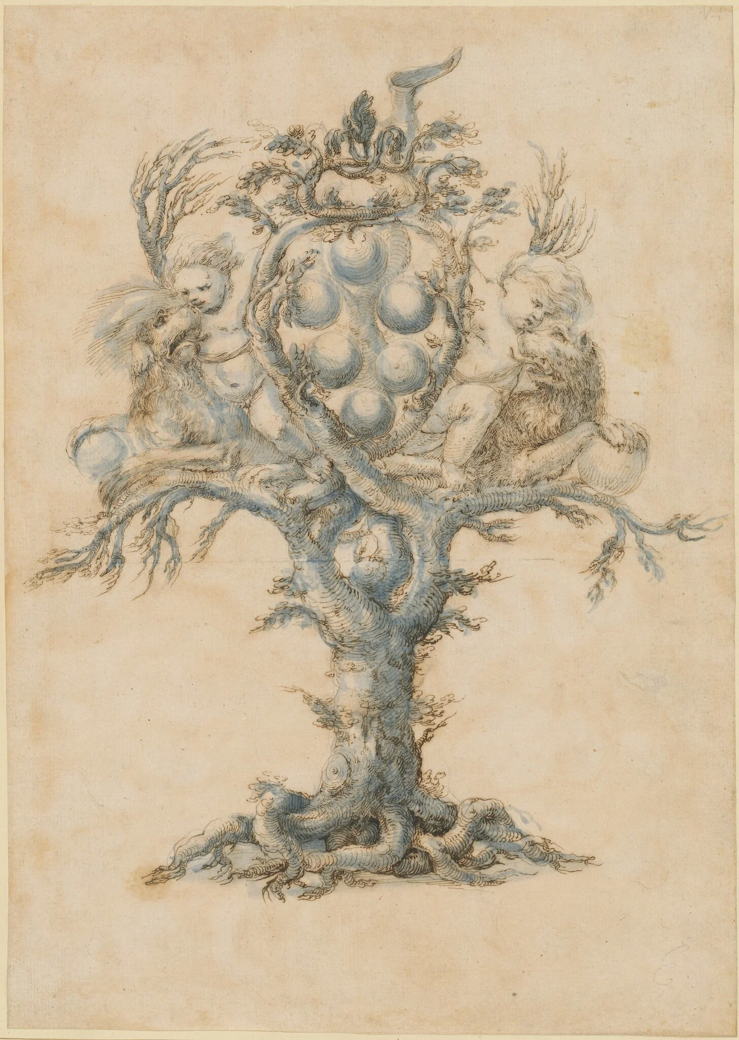 A Wine Decanter with Lions and Putti, detail