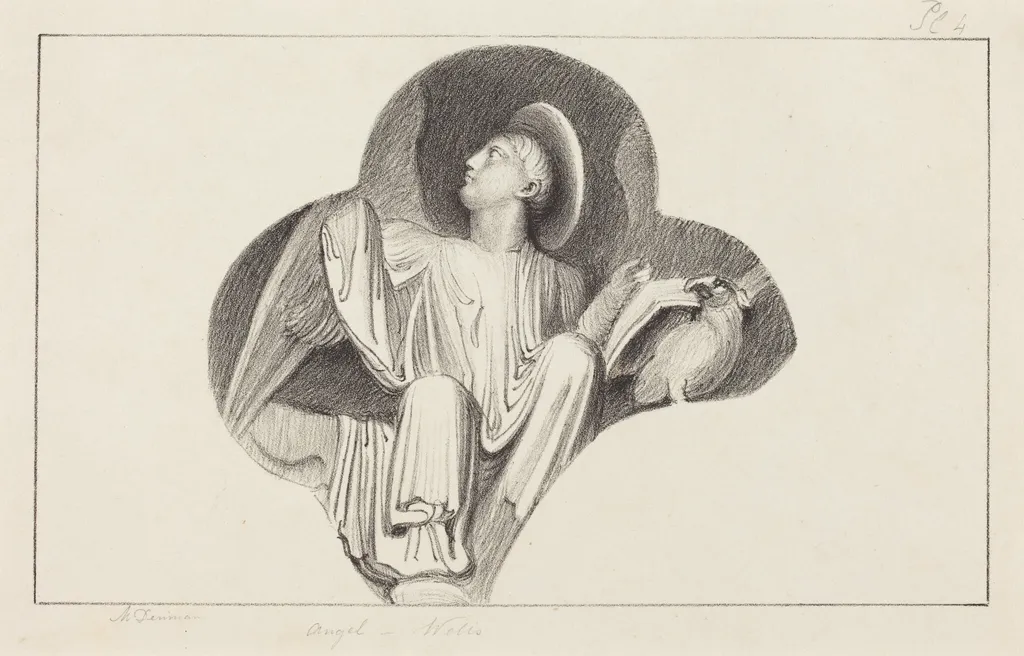 An Angel, from Wells Cathedral, by Maria Denman, ink, 1829
