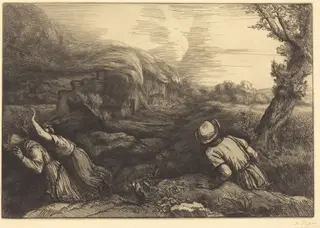 Fire in the Hamlet (L'incendie du hameau), by Alphonse Legros, ink, 1874
