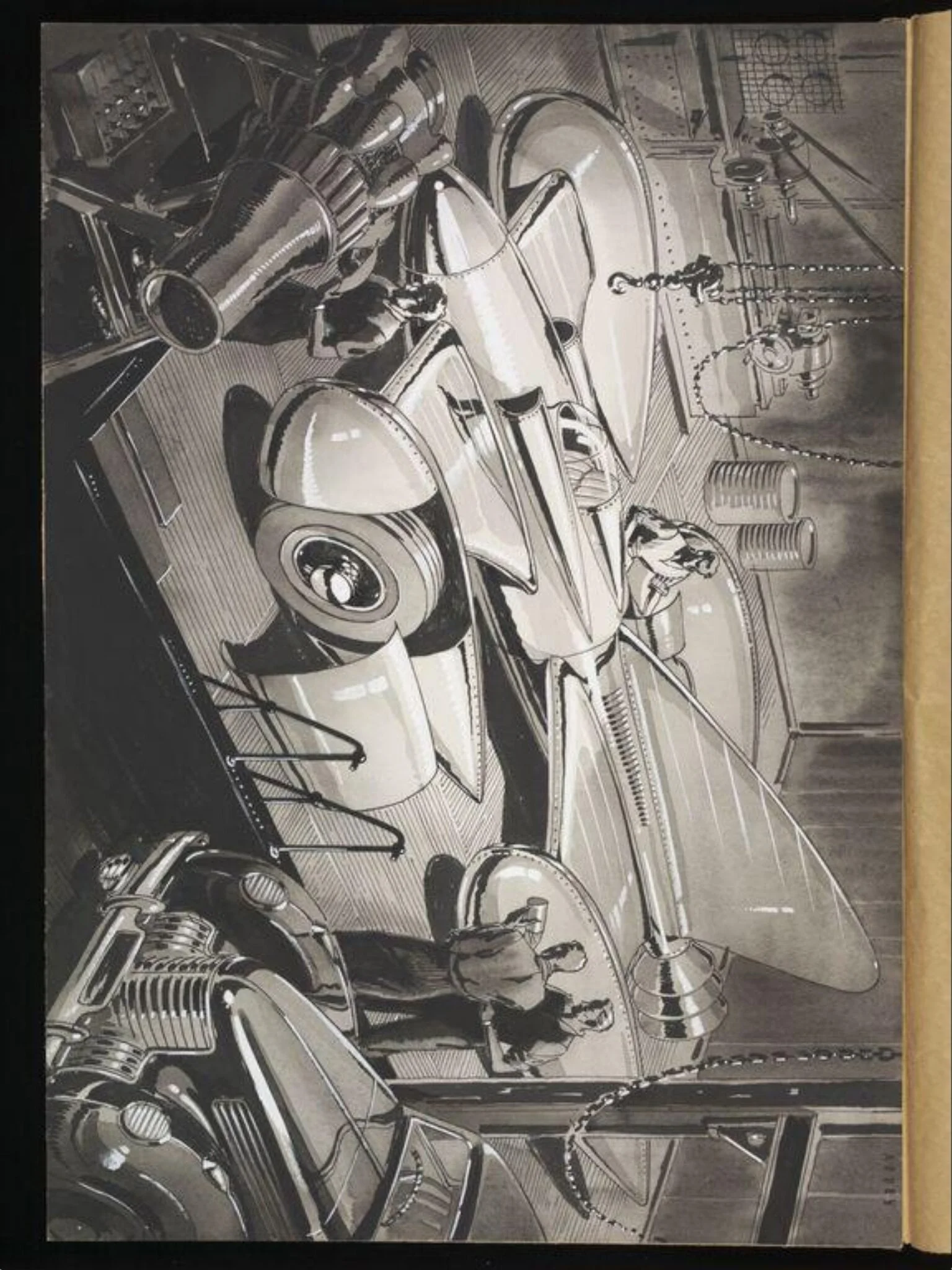 A Sports car in a workshop, detail