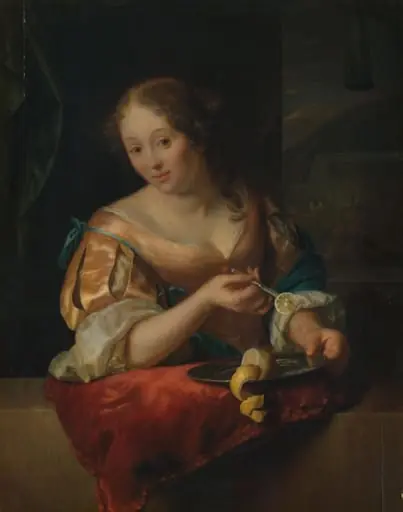 Young Woman with Lemon, by Godfried Schalcken, unspecified, 1688