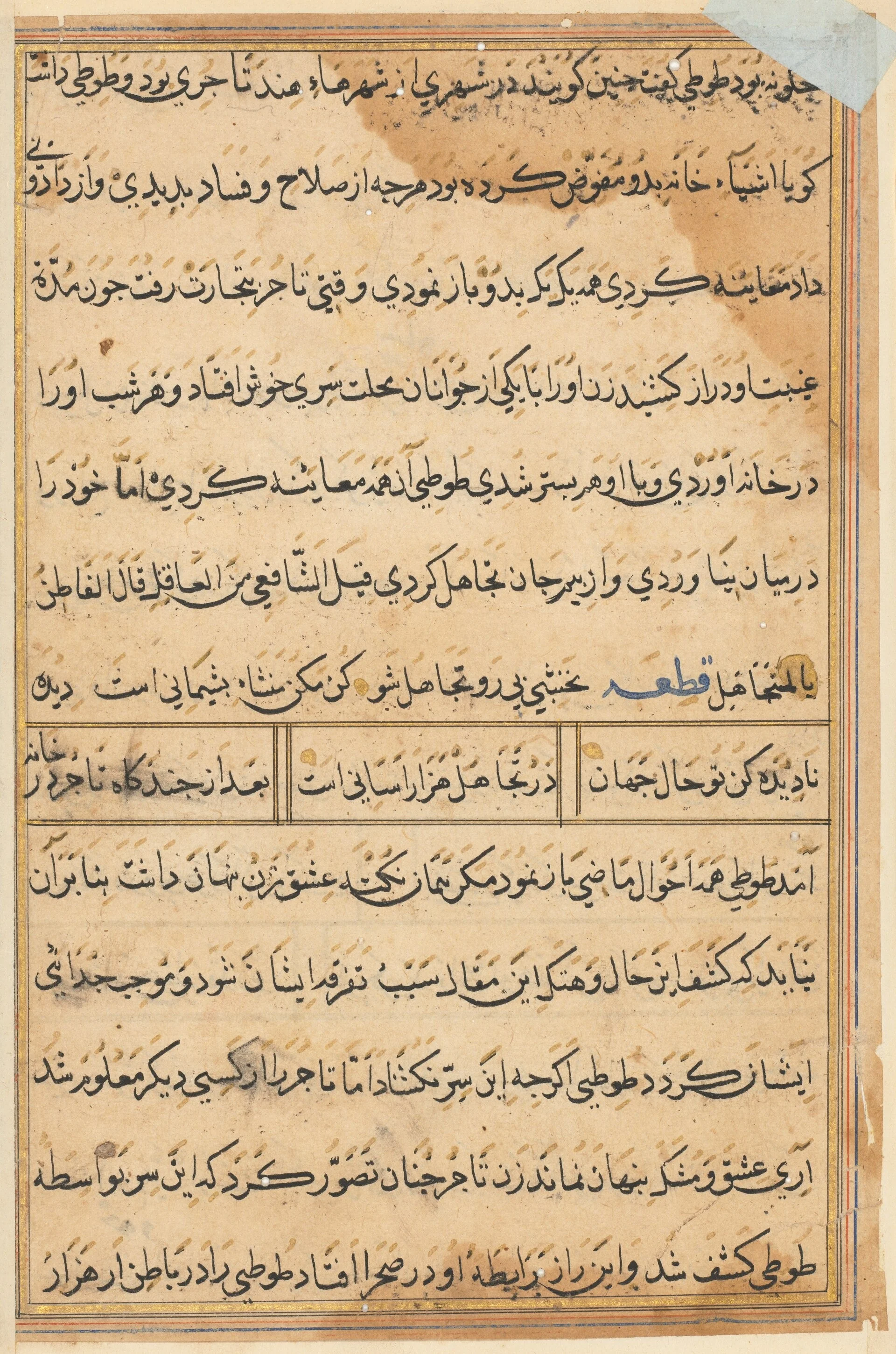 Page from Tales of a Parrot (Tuti-nama): text page, detail