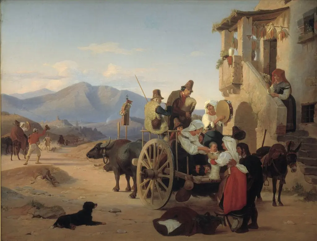 Romerske landfolk drager til marked, by Jørgen Sonne, oil, 1837