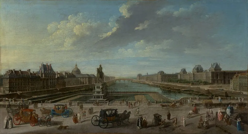A View of Paris from the Pont Neuf, by Nicolas-Jean-Baptiste Raguenet, oil, 1763