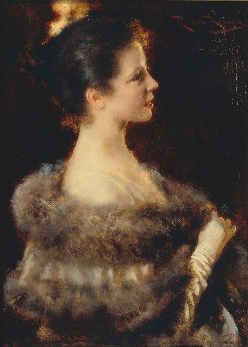 Woman in Evening Gown, by Romà Ribera i Cirera, oil, 1897