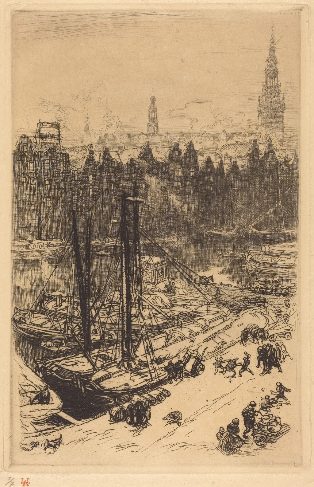 Amsterdam Seen from Victoria Hotel (Amsterdamvue de Victoria Hotel), by Auguste Louis Lepère, ink, 1901