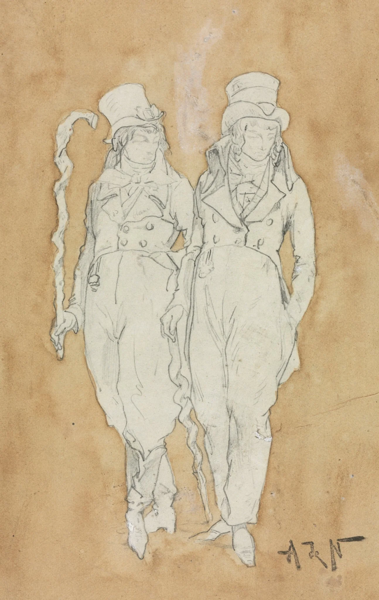 Two Young Men of Fashion (Standing), detail