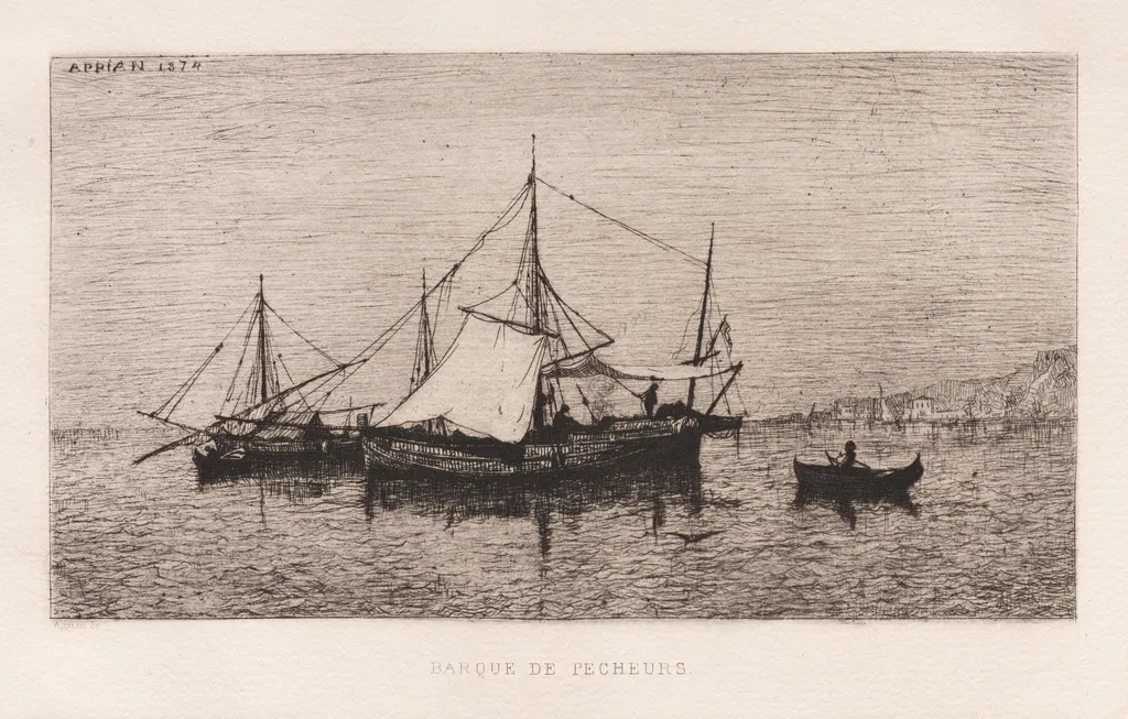 Fishing Boat/Coastal Shipping Boat (Italian Coast) (Barque de Pecheurs/Barque de Cabotage (Côtes d'Italie), by Adolphe Appian, 1874
