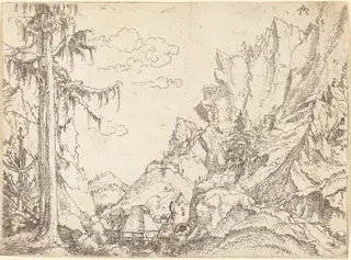 Mountain Landscape, by Erhard Altdorfer, ink, 1518
