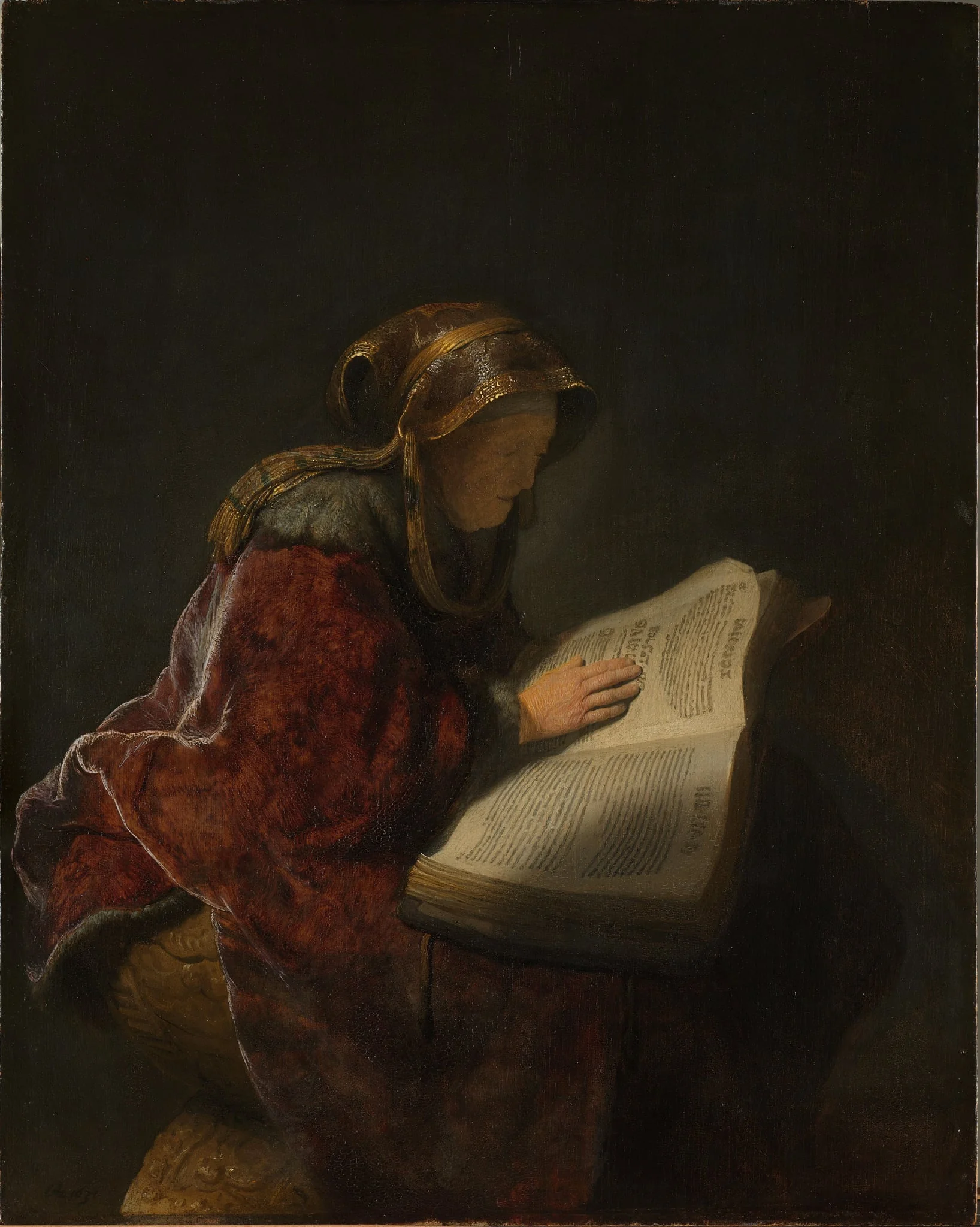 Old Woman Reading, Probably the Prophetess Anna, detail