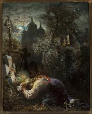 At the grave of an insurgent, by Władysław Rossowski, oil, 1889