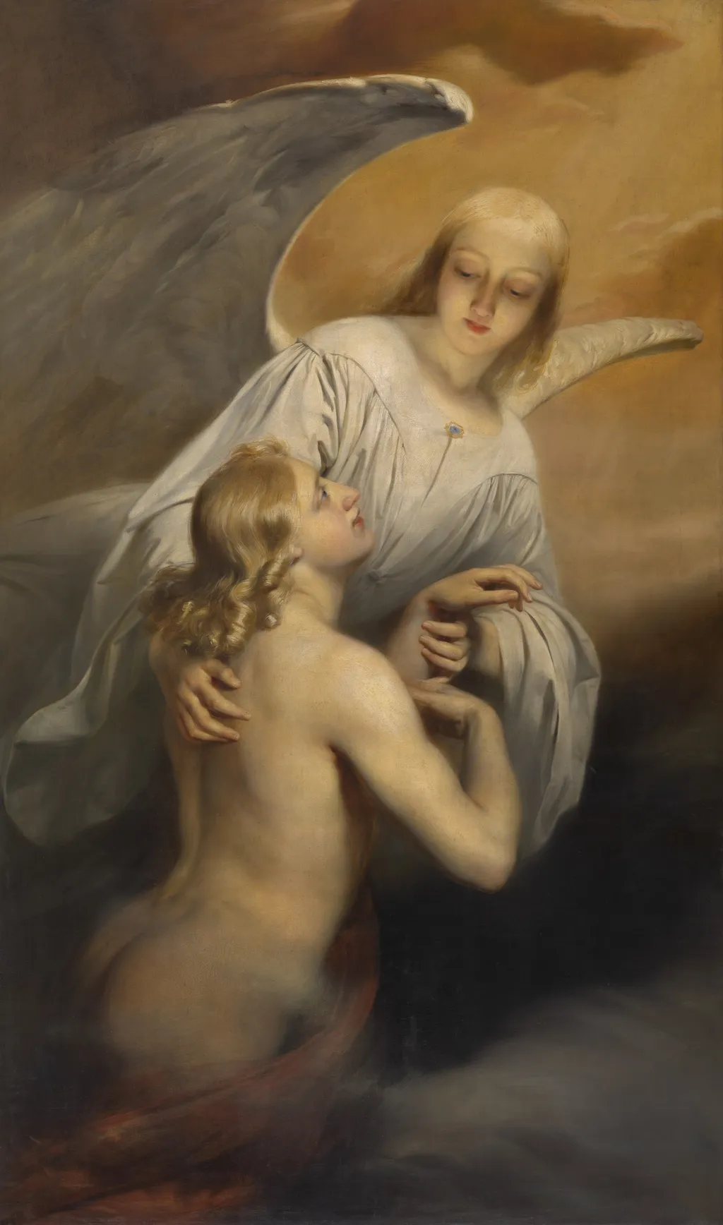 An Angel Brings the Dead Body of Abel to Heaven, by Edward Dujardin, oil, 1843