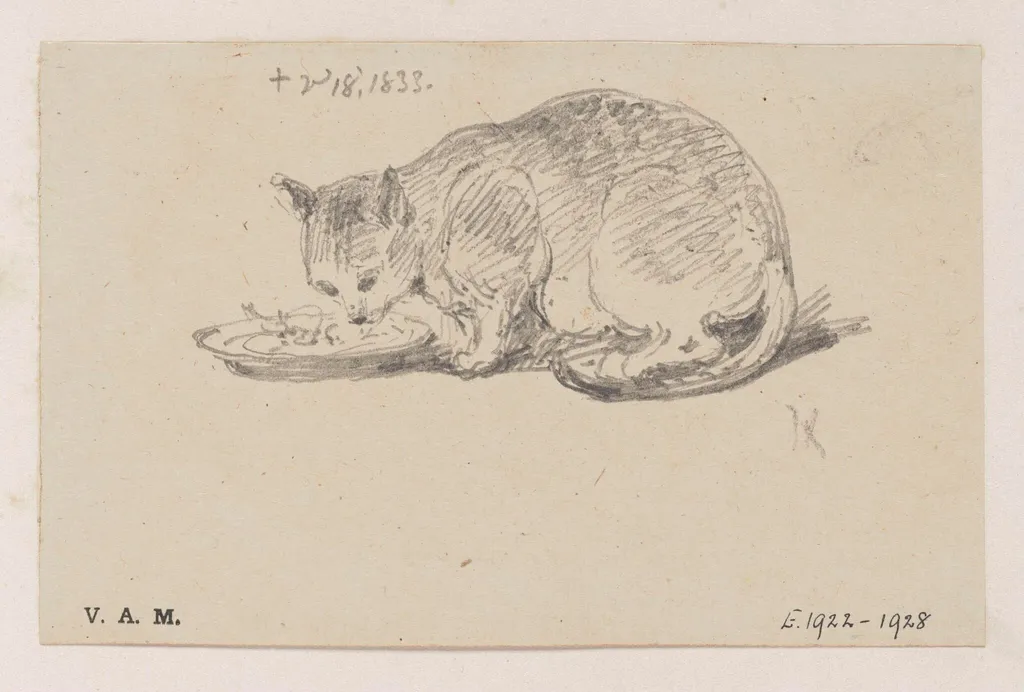 A cat eating from a plate, by George Chinnery, 10