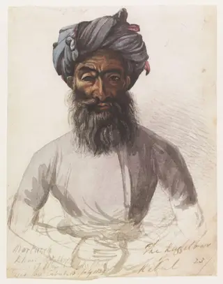 The Kuzzelbash of Kabul, by Godfrey Thomas Vigne, watercolor, 1836