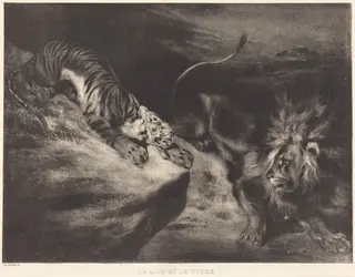 Le Lion et le tigre, by Louis-Candide Boulanger, ink, 1830