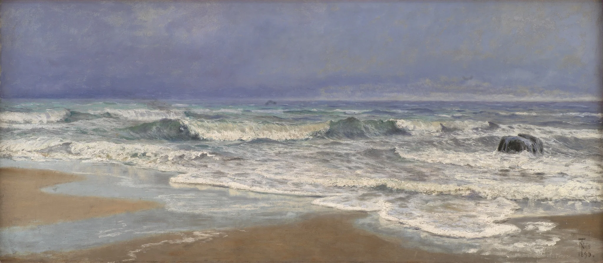 Gråvejrsdag ved Vesterhavet med brænding, detail