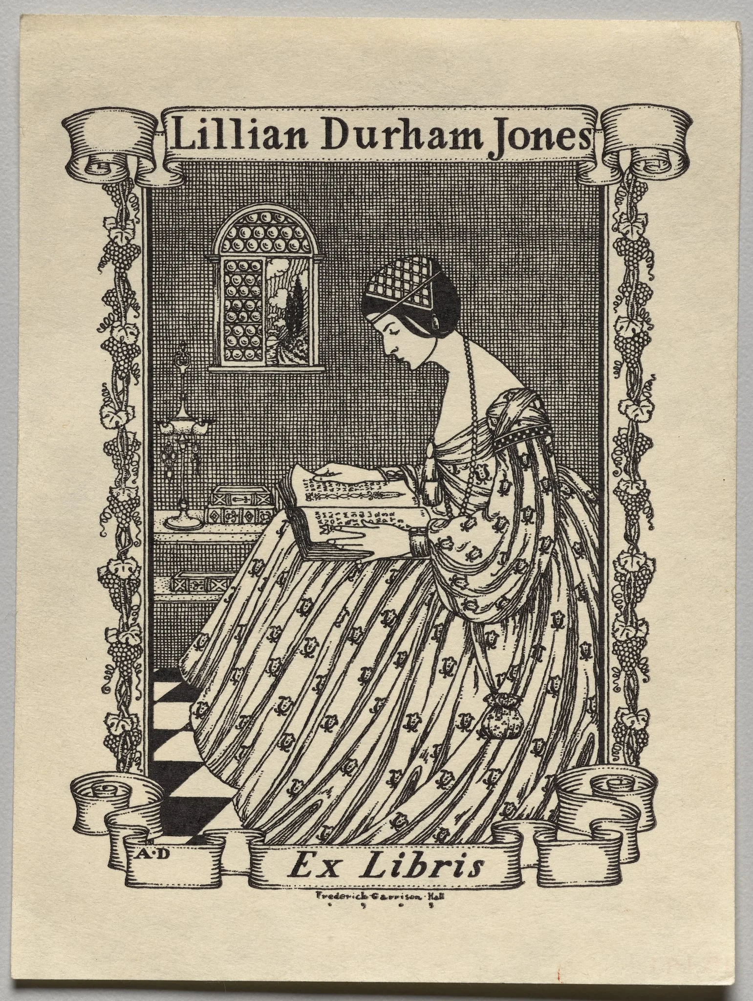 Bookplate: Lillian Durham Jones, Ex Libris inscribed, detail