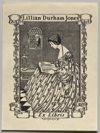 Bookplate:  Lillian Durham Jones, Ex Libris inscribed, by Frederick Garrison Hall, 1922