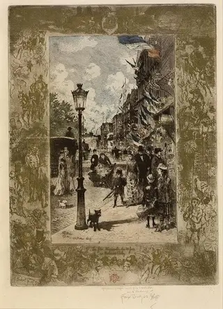 La Fête nationale au Boulevard Clichy (National Holiday on the Boulevard de Clichy), by Félix-Hilaire Buhot, ink, 1878