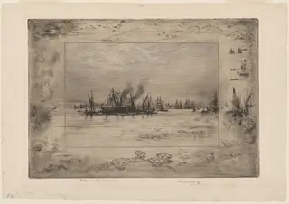 Le Port aux Mouettes (Port with Seagulls), by Félix-Hilaire Buhot, chalk, 1886