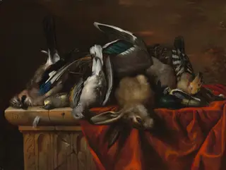 Still Life with Trophies of the Hunt, by Pierre Dupuis, oil, 1650