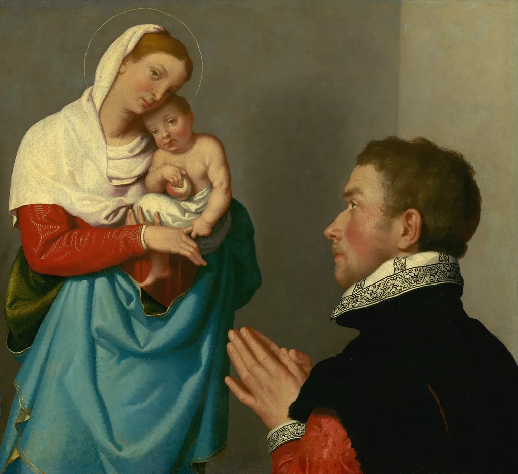 A Gentleman in Adoration before the Madonna, by Giovanni Battista Moroni, oil, 1560