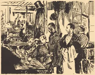 At the Café (Au café), by Édouard Manet, ink, 1869