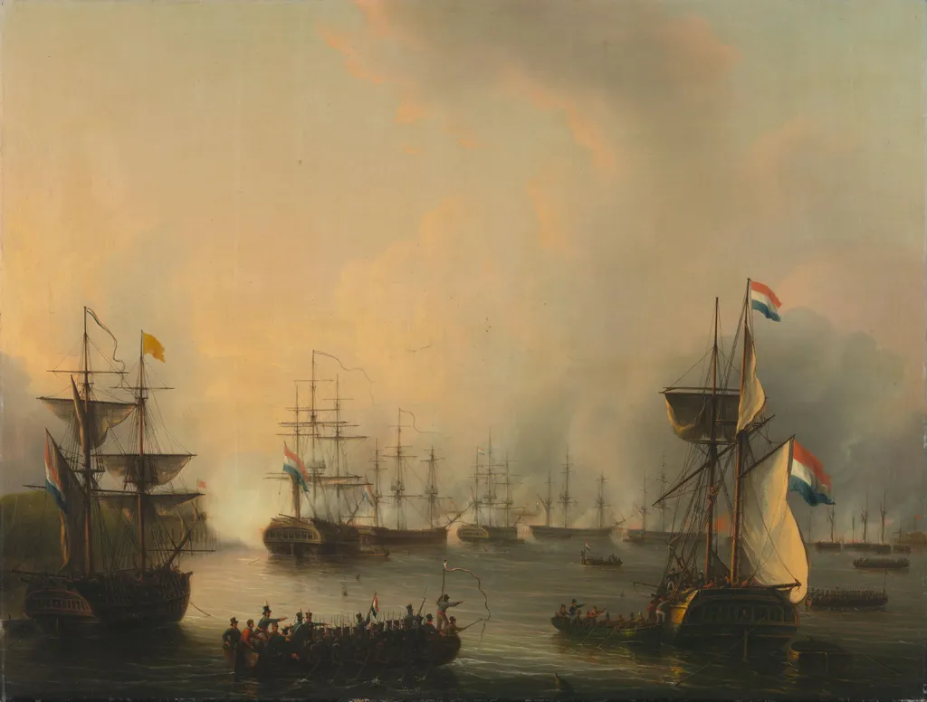 The Bombardment of Palembang, Sumatra, 24 June 1821, by Martinus Schouman, unspecified, 1834