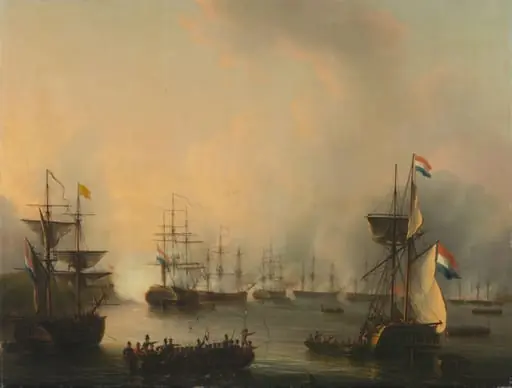 The Bombardment of Palembang, Sumatra, 24 June 1821, by Martinus Schouman, unspecified, 1834