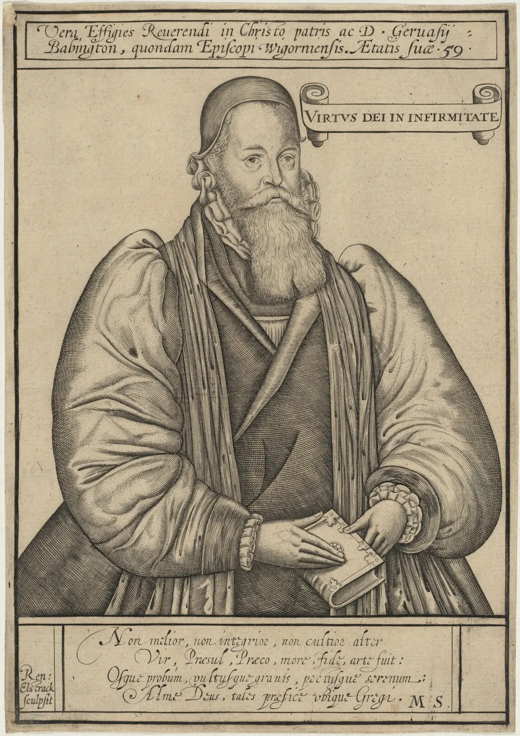 Gervase Babington, Bishop, by Renold Elstrack, ink, 1598