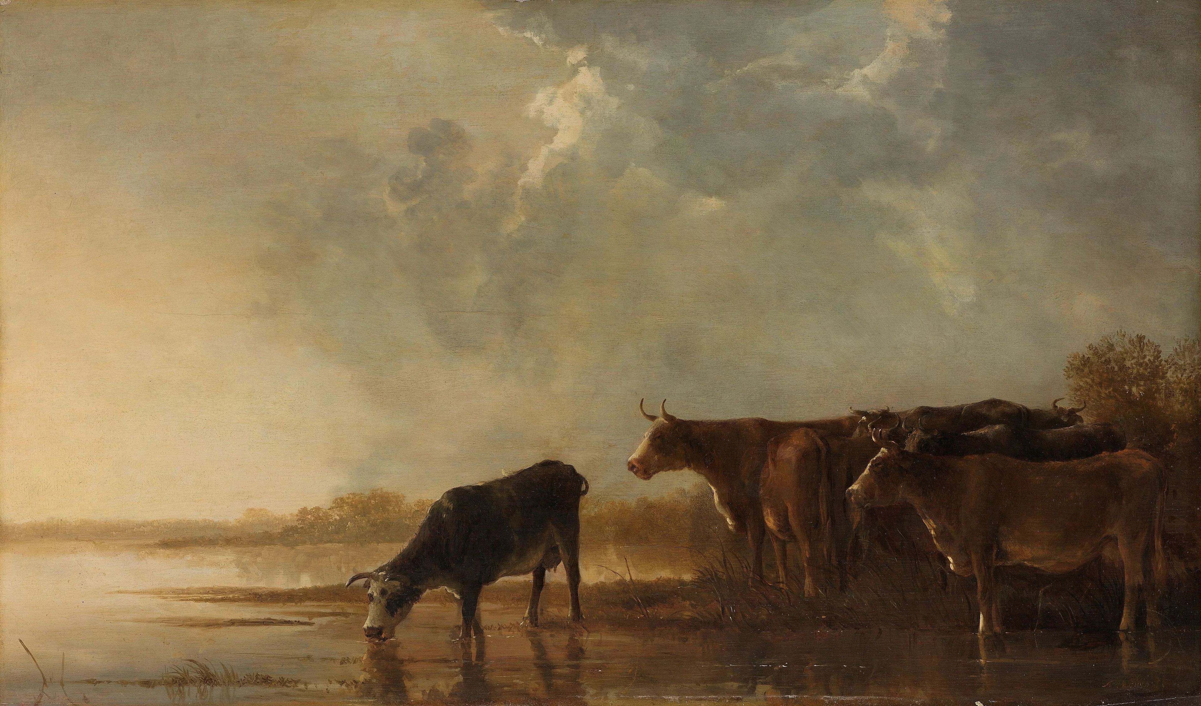 River landscape with cows, detail