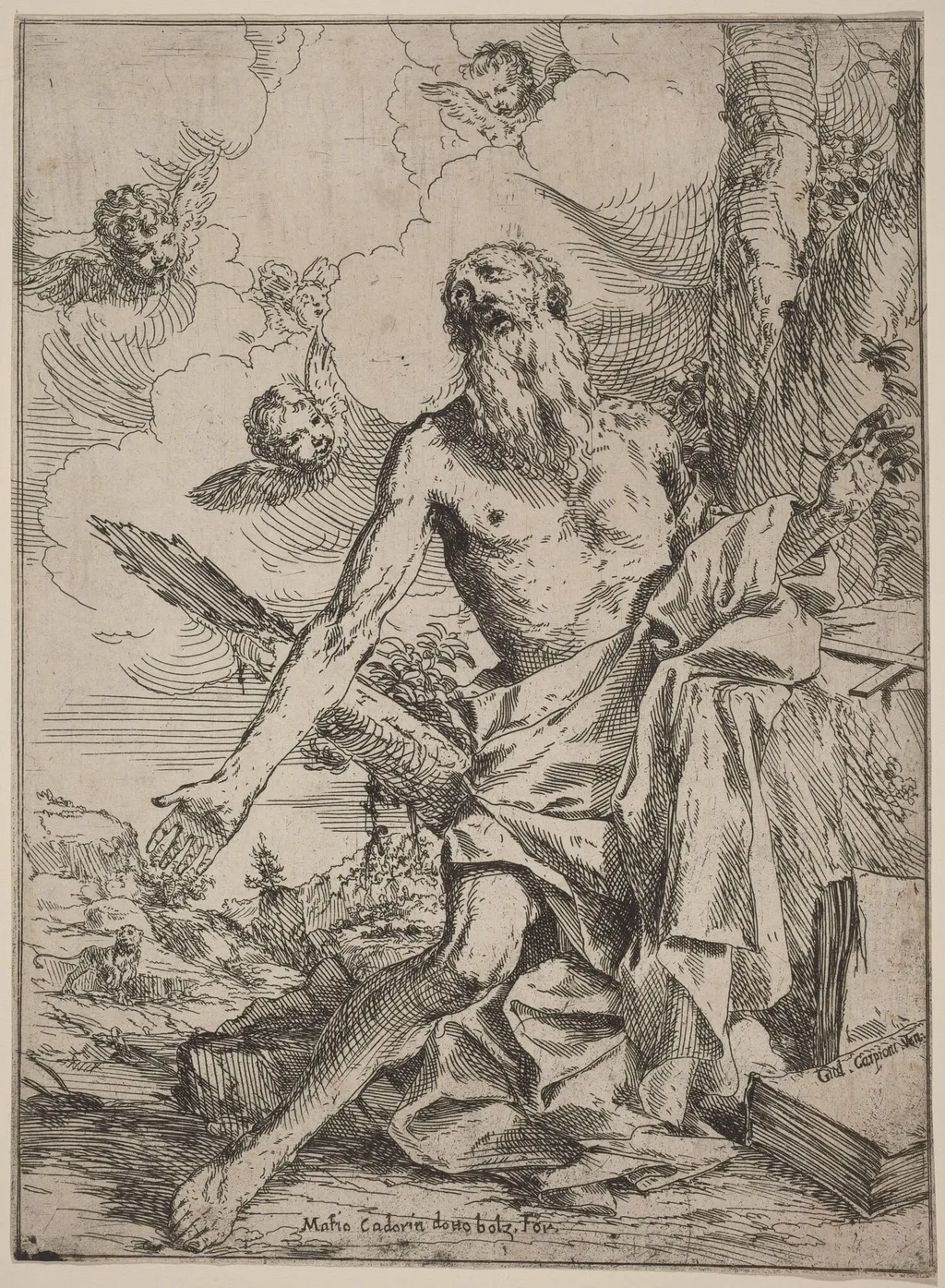 Saint Jerome, by Giulio Carpioni, ink, 1646