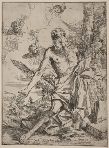 Saint Jerome, by Giulio Carpioni, ink, 1646