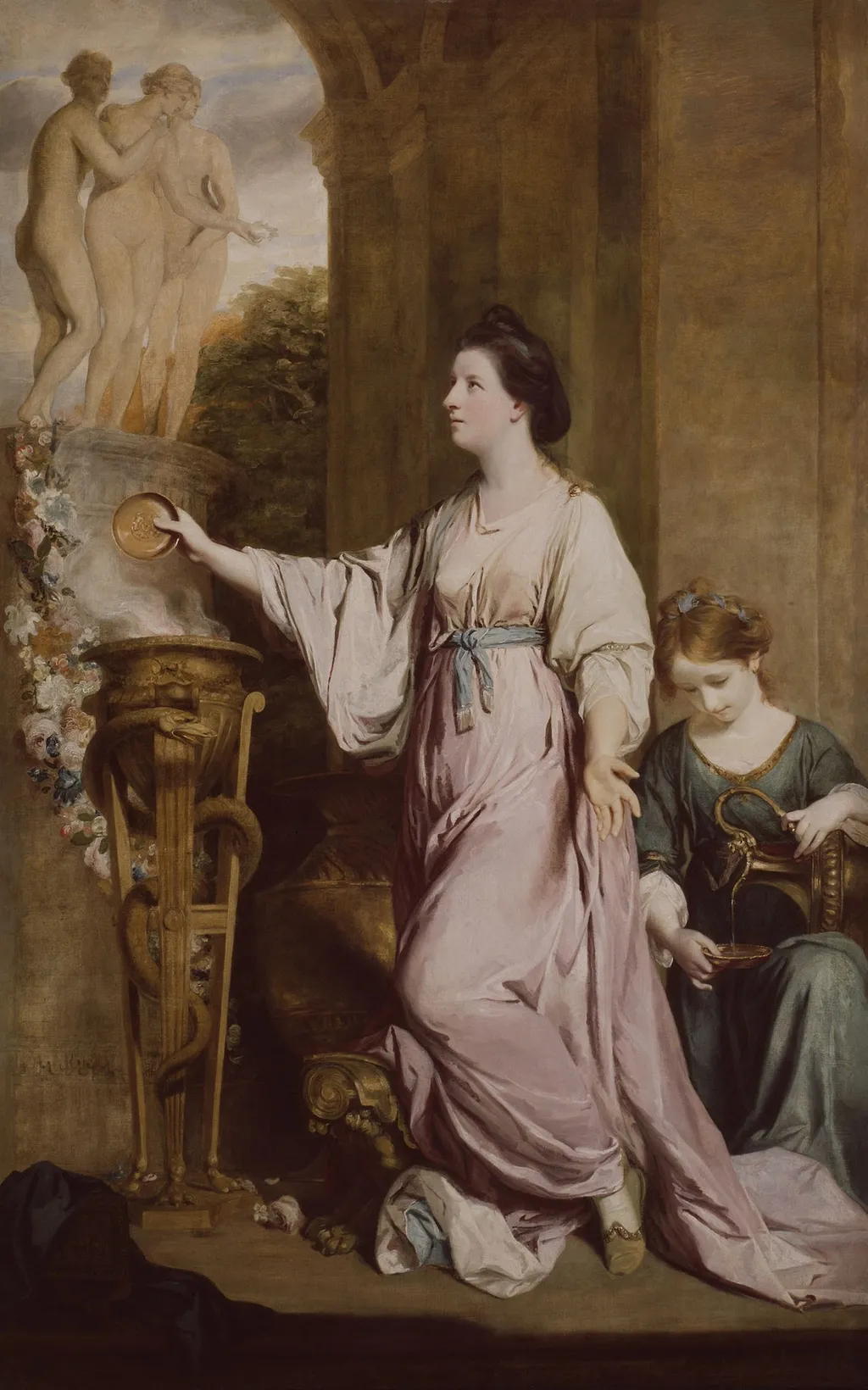 Lady Sarah Bunbury Sacrificing to the Graces, by Joshua Reynolds, oil, 1763